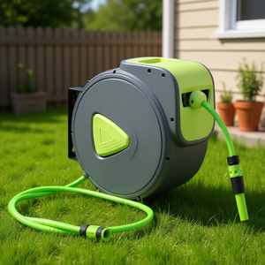 Carrete de manguera de agua retráctil automático para montaje en pared, 98.4 pies, 1/2 pulgada, manguera de jardín de PVC para riego exterior - Product Image 2