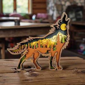 YYXCH1787 animaux sauvages multicouche ours cerf loup hibou 3D en bois découpé au Laser, décoration Figurines ornement <span class=keywords><strong>Glowforge</strong></span> - Product Image 2