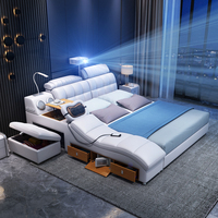Lit intelligent multifonction inclinable Runwood avec massage, projecteur, cadre en cuir, ensemble de meubles de chambre à coucher modernes