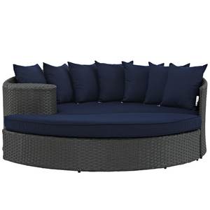 Chaise longue <span class=keywords><strong>de</strong></span> patio d'extérieur en rotin tressé Modway Sojourn, tissu bleu marine durable, design moderne <span class=keywords><strong>pour</strong></span> les cours, les hôtels et les villas - Product Image 4