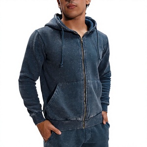 Sweat-shirt à capuche zippé pour homme, couleur unie imprimée, manches longues, décontracté, polaire mi-épaisse, idéal pour la gym et l'échauffement - Product Image 1