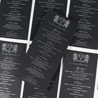 Menus personnalisés classiques vintage en cuir noir et argent, couleurs personnalisées, papier en cuir, menus de restaurant, menus de mariage