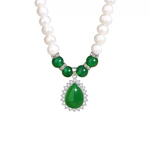 Shijia Grade A Pearl Necklace Water Drop Chalcedony Pendant Elegant Chinese Style Clavicle Chain Everyday Wear - Product Image 5
