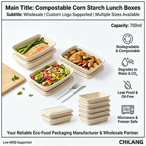 Caixa de Amido de Milho Quadrada Direto da Fábrica, Recipiente de Alimentos Descartável Biodegradável para Restaurantes e Catering - Product Image 3