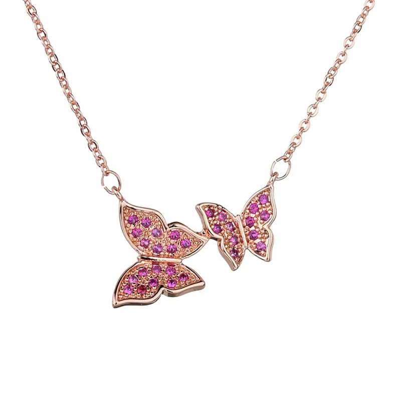 Ruby kalung kupu-kupu ganda korundum merah 5 # liontin bertatahkan fashion kualitas liontin kalung ruby