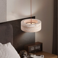 Wabi-sabi-Luminaire suspendu à LED en travertin rond naturel vintage pour table de couloir et de chambre à coucher