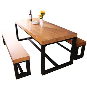 Tabela de madeira sólida nórdica, mesa de jantar e cadeira combinação retangular ferro forjado