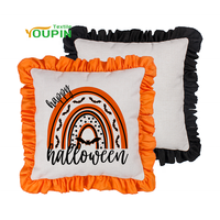 Housse de coussin décorative d'Halloween personnalisée, 100% polyester, lin, sublimation, taie d'oreiller vierge avec volants