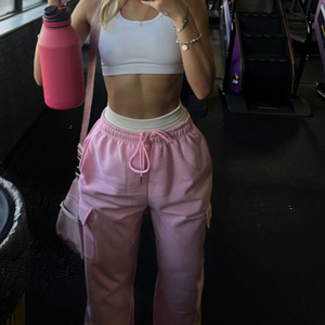 Nueva ropa deportiva de invierno para mujer, traje deportivo, pantalones <span class=keywords><strong>Cargo</strong></span> de gran tamaño, gimnasio, Fitness, pantalones de chándal de Color sólido en blanco, <span class=keywords><strong>Jogging</strong></span> para mujer - Product Image 2