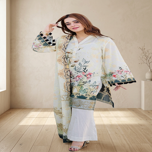 Salwar Kameez en lin imprimé floral dessiné à la main pour femme, coupe ample, tenue ethnique traditionnelle décontractée, longueur ras du sol, style indien pakistanais - Product Image 5