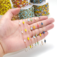18K baja tahan karat lapis emas 18K berpola manik-manik persegi rantai manik-manik kristal batu warna-warni untuk pembuatan perhiasan kalung