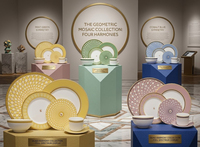Service de vaisselle en céramique géométrique moderne, assiettes et bols colorés en porcelaine fine, ensemble tasse à café et soucoupe, vente en gros