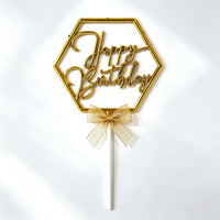 Fabrikpreis 3D Plastik Happy Birthday Cake Topper Sechseckiger Rahmen Kursivschrift Geburtstagstorten-Dekoration Party-Feier