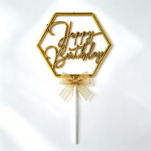 Fabrikpreis 3D Plastik Happy Birthday <span class=keywords><strong>Cake</strong></span> Topper Sechseckiger Rahmen Kursivschrift Geburtstagstorten-Dekoration Party-Feier - Product Image 4