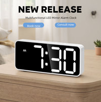 Jam Alarm Cermin LED Baru 118mm Layar Digital Fungsi Snooze Kamar Tidur Kantor Meja USB Isi Ulang Jam Meja