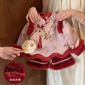 Tongxingyuan Girls Traditional Chinese New Year Outfit Fleece-lined Two Piece Set Baby Winter Clothing - Product Image 4