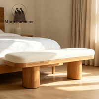 Banc de fin de lit moderne en bois, repose-pieds pour chambre et salon, revêtement en tissu bouclé blanc de haute performance