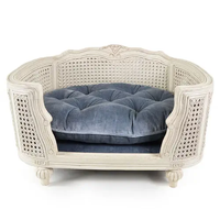 T0032 Canapé pour chien et chat de style bohème français de luxe, cadre en bois massif, rotin durable, facile à nettoyer, meubles pour animaux de compagnie d'intérieur, lit pour chien