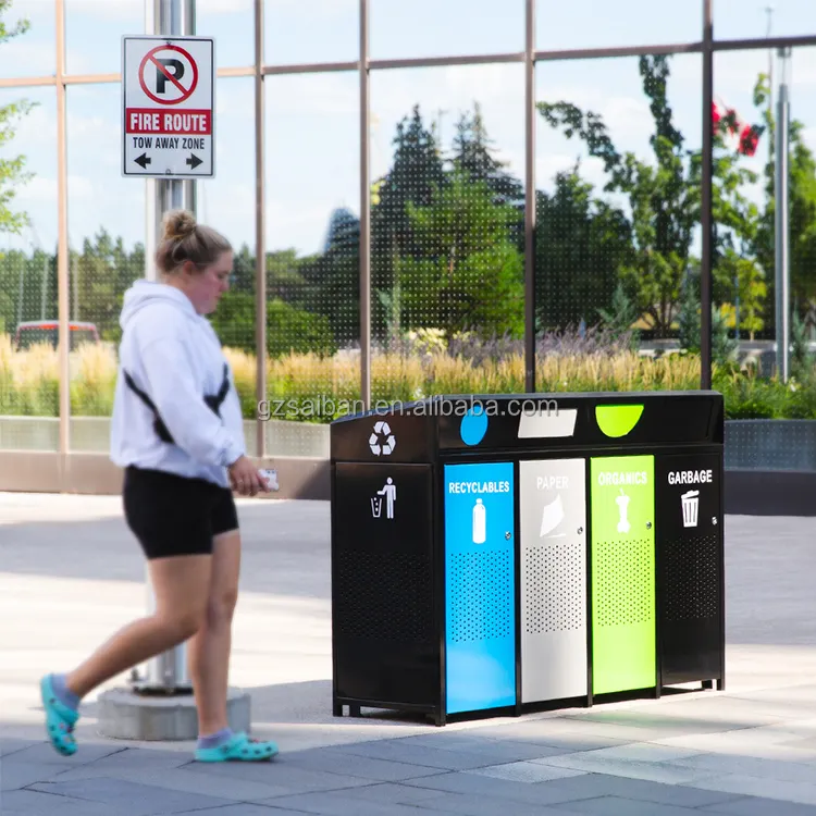 Poubelles extérieures commerciales poubelle en métal station poubelles avec couvercle roulant