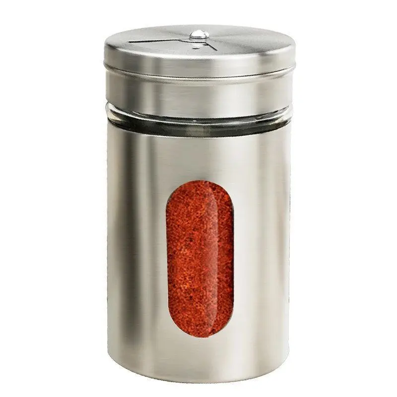 Wadah penyimpanan bumbu BBQ, wadah kaleng untuk garam hitam lada 304 stainless steel jar Populer