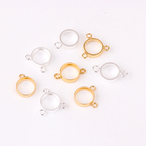 4毫米/6毫米嵌框魅力连接器14k金填充空白凸圆形设置底座托盘，带单环或双环项链制作 - Product Image 3