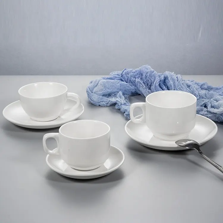Fabricant de vaisselle en céramique PITO ensemble de tasses à café en porcelaine restaurnat blanc bon marché
