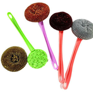 Cepillos para lavar platos con mangos largos y cortos, cepillos para fregar ollas, estropajos de fibra de acero, bolas de limpieza de colores, inoxidable - Product Image 5