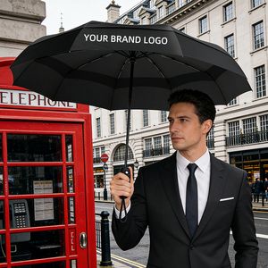 Parapluie pliant personnalisé anti-vent compact avec logo – Parapluie automatique double auvent pour cadeaux d'affaires - Product Image 2