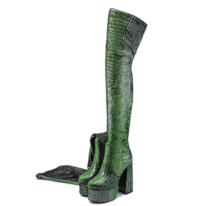 Large Size 45 Back Zipper Thigh <b>High</b> Boots Women <b>High</b> Chunky Heels Thick Platform Over-<b>knee</b> Boots Animal Prints Wide Fit Shoes - Product Image 2