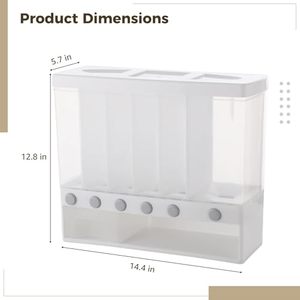 Distributeur de riz moderne 10L à 6 compartiments en plastique, organisateur mural de cuisine pour aliments secs, boîte de rangement pour céréales, bac de conservation alimentaire - Product Image 2