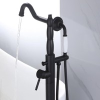 Robinet de baignoire HONGDEC de haute qualité pour eau chaude et froide, ensemble douche et robinet noir sur pied pour salle de bain