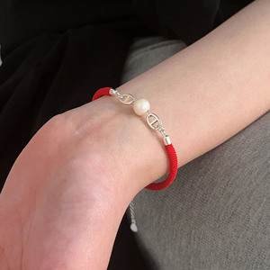 S925 Sterling Silver Pearl <b>Bracelet</b> <b>Red</b> Rope Woven Women's Everyday Wear Fine String Jewelry - Product Image 4