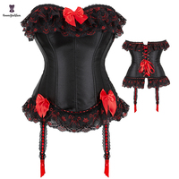 Corset pour femme avec nœud papillon, respirant, grande taille, dentelle rouge, garniture à armatures, haut de corset réglable avec crochet, amincissant le corps