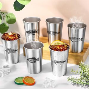 Paquete de 6 tazas de pinta de acero inoxidable para peces de agua dulce para hombres para pescar, tazas de Metal para beber de 16 oz para viajes en casa, Camping, Oficina - Product Image 6