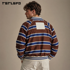 Chaqueta de Béisbol Reversible Personalizada con Bordado de Pelota de Tenis, Estilo Urbano a Rayas, Chaqueta Bomber de Doble Cara, Venta al Por Mayor - Product Image 4