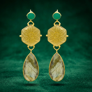 Pendientes de Piedras Preciosas de Labradorita Amarilla Chapados en Oro, Estilo Étnico, para Boda, Unisex, Hechos a Mano en Jaipur, Joyería - Product Image 2