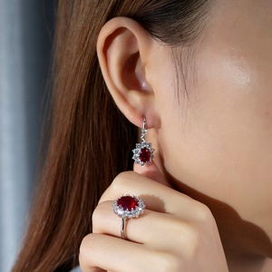 Boucles d'oreilles MSE-771 PT950 en or blanc personnalisées, forme ovale, 6*8, pierres de laboratoire de couleur sang de pigeon - Product Image 6