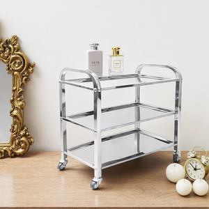 Chariot de service robuste en acier inoxydable à trois niveaux pour <span class=keywords><strong>restaurant</strong></span>, hôtel, usage commercial avec fonction de livraison de nourriture mobile - Product Image 1