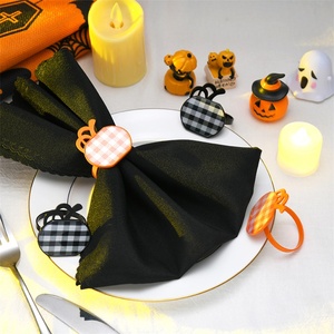 Porte-serviettes en forme de citrouille d'Halloween, blanc galvanisé, anneau noir, écologique, moderne, élégant, décoration de table pour fête, restaurant - Product Image 3