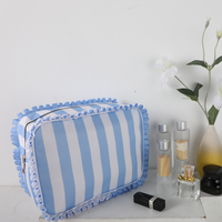 Seersucker Trousse de toilette cosmétique personnalisée Pochette de voyage en nylon de grande taille Sacs à cosmétiques pour femmes de petite taille
