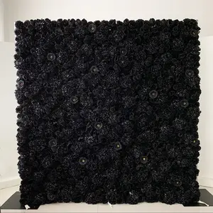 L-BW Wholesale 3m cloth back silk artificial full flowers backdrop UK roll up fake walls panels black rose flower wall on fabric