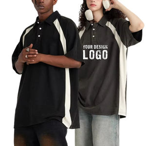 T-shirt pour homme à col contrasté personnalisé avec logo, 285 g, lavé, tendance décontractée, épaules tombantes, manches courtes, polos pour homme - Product Image 1