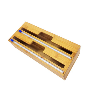 Sample Available Wholesale Bamboo Wood Foil Cling Food Shrink Plastic storage Wrap Dispenser with Slide Cutter