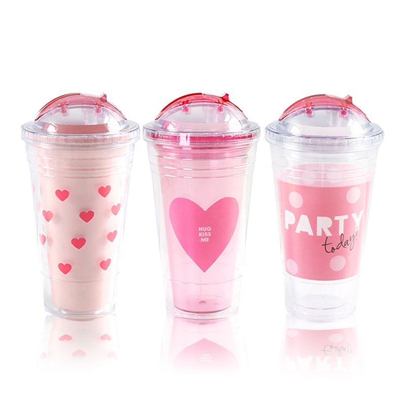Girlwill 16 унций прозрачная креативная жесткая чашка милая девочка дизайн двойная стена пластиковая соломенная чашка с ПВХ вставкой кружки оптовая продажа Пользовательский логотип