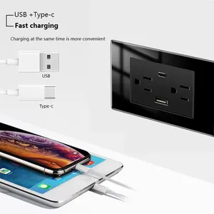 Mỹ Đen Tempered Glass 15A tường tường chuyển đổi ánh sáng, chúng tôi cắm USB sạc nhanh tường Ổ cắm điện, Mexico chuyển đổi ổ cắm - Product Image 3