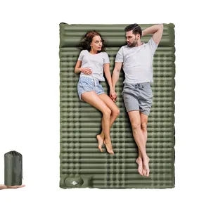 Almohadilla de dormir doble para acampar, almohadilla de camping autoinflable ultragruesa para 2 personas con almohada para dormir para mochilero