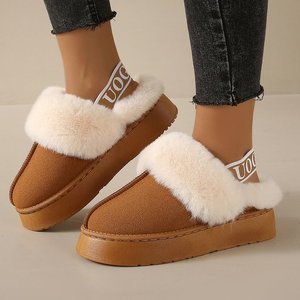 Chaussons à plateforme de 4,5 cm <span class=keywords><strong>pour</strong></span> femmes, avec bride arrière élastique, fourrés, chauds <span class=keywords><strong>pour</strong></span> l'hiver, en daim, <span class=keywords><strong>pour</strong></span> intérieur et extérieur, personnalisables - Product Image 3