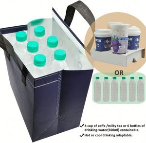 Custom Food <b>Coffee</b> Delivery Packaging Non-Woven Disposable Self-Adhesive Portable Orange <b>Takeaway</b> Cooler Bag - Product Image 2