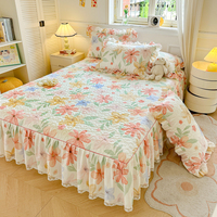 Nouvelle parure de lit florale romantique style européen 2026 avec jupe de lit en dentelle pour lit King Size