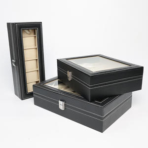 Nützliche Schmuck uhr Aufbewahrung sbox 4 Gitter Fall mit großem Glas deckel Abnehmbares Kissen Kunstleder Geschenk für Männer Frauen - Product Image 6